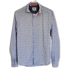 Steel & Jelly Men's M Blue Button Up Shirt Floral Pattern Preppy Business Casual